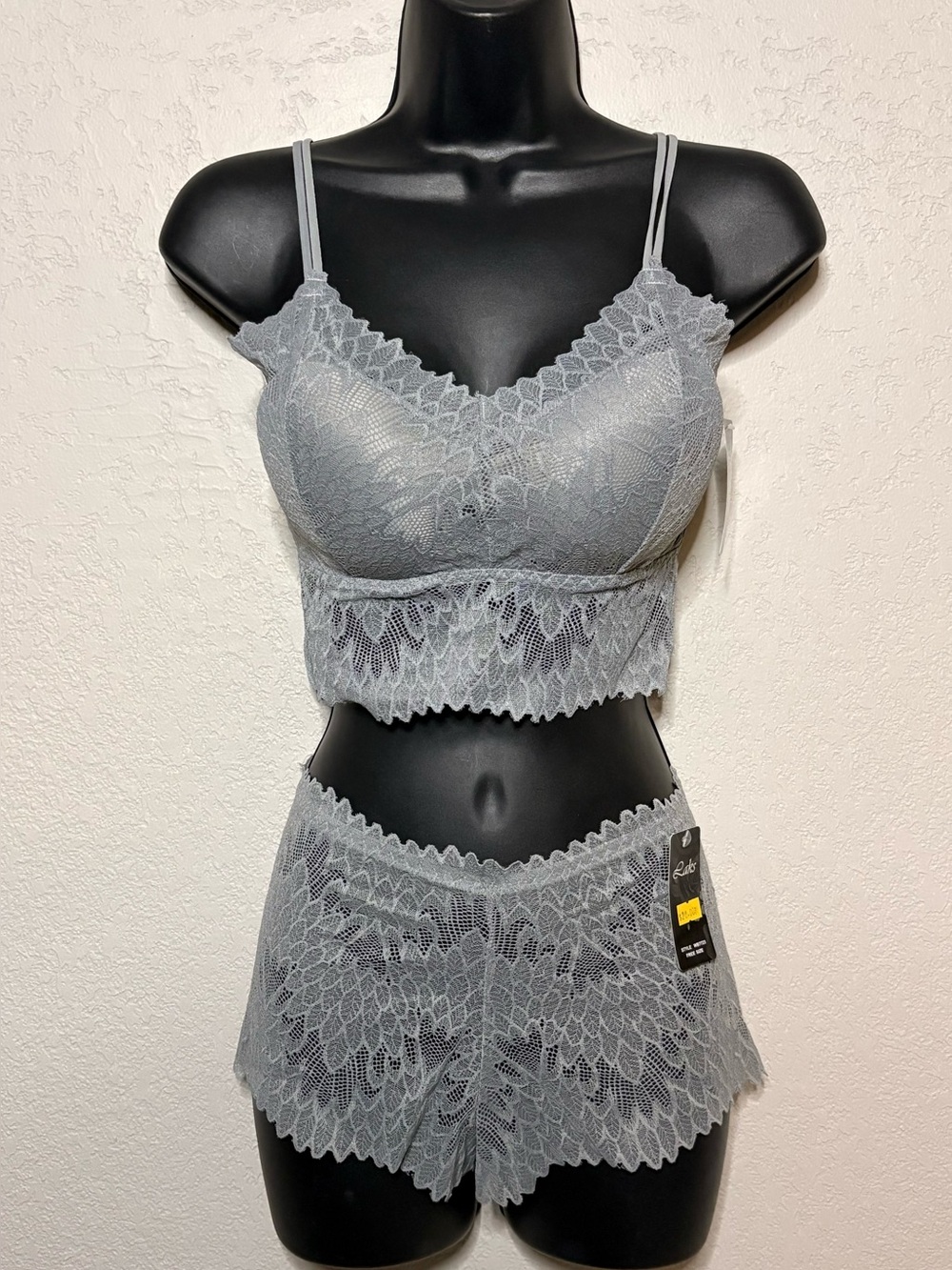 Lace Bralette & Short Set - Gray